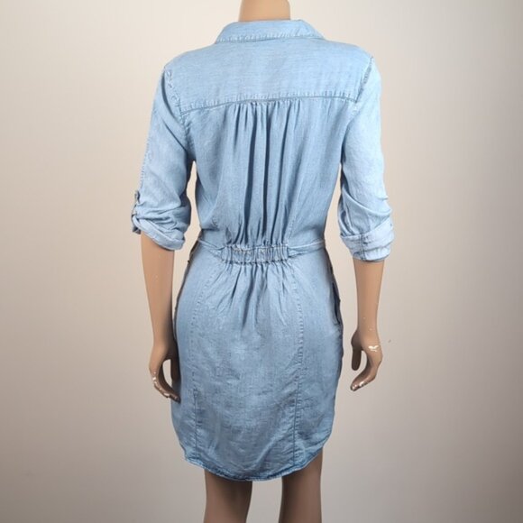 Velvet Heart Chambray Denim Shirt Dress Tie Belt Henley Buttoned Long Sleeve - Picture 6 of 11